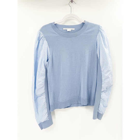 Veronica Beard Adler Mixed Media Merino Wool Long Sleeve Striped Crew Sweater L - Picture 2 of 7